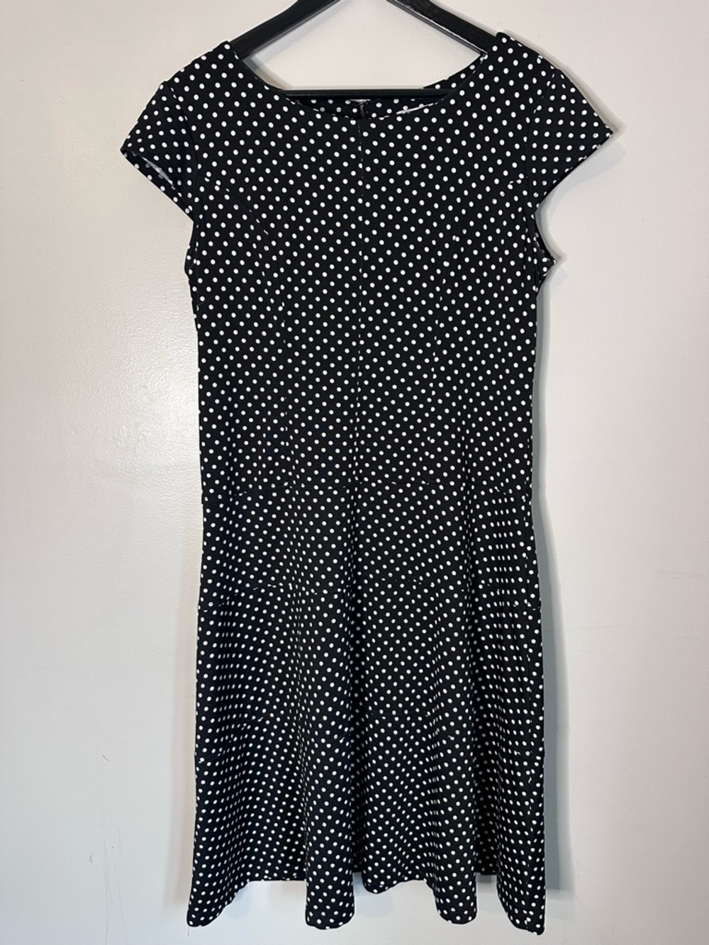 Olivia Matthews Black and White Polka Dot Olivia Matthews Cap Sleeve Dress, 8